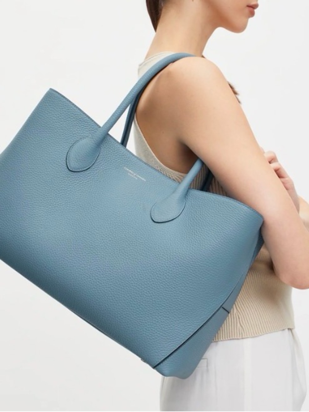 Aspinal of London Leather Tote Bag in Cornfield Blue